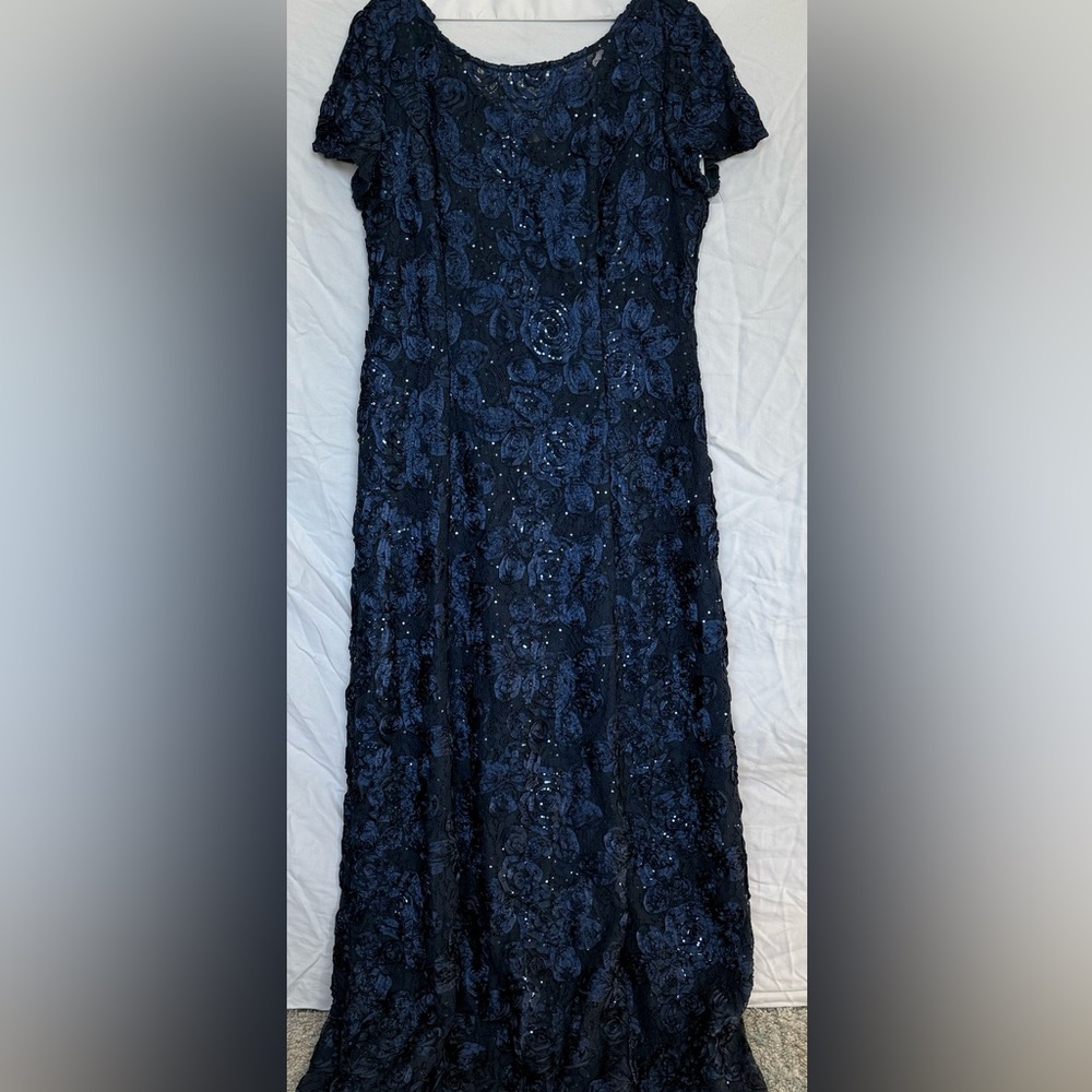 Alex Evenings Midnight Blue Lace Maxi Dress,